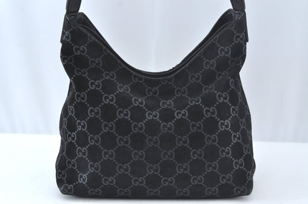 Authentic GUCCI Shoulder Hand Bag Purse GG Suede Leather 0013778 Black 6532J