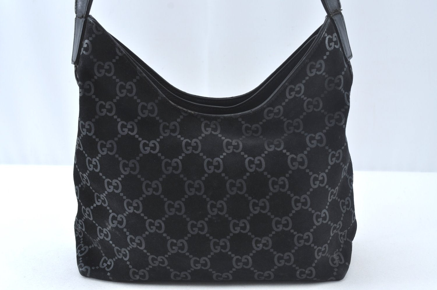 Authentic GUCCI Shoulder Hand Bag Purse GG Suede Leather 0013778 Black 6532J