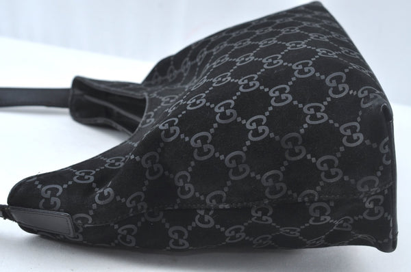 Authentic GUCCI Shoulder Hand Bag Purse GG Suede Leather 0013778 Black 6532J