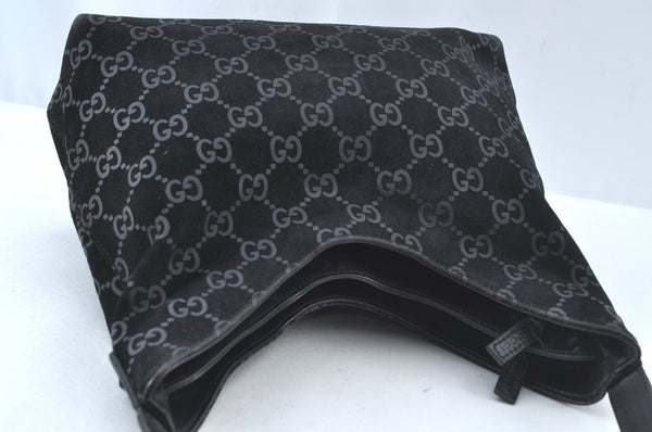 Authentic GUCCI Shoulder Hand Bag Purse GG Suede Leather 0013778 Black 6532J