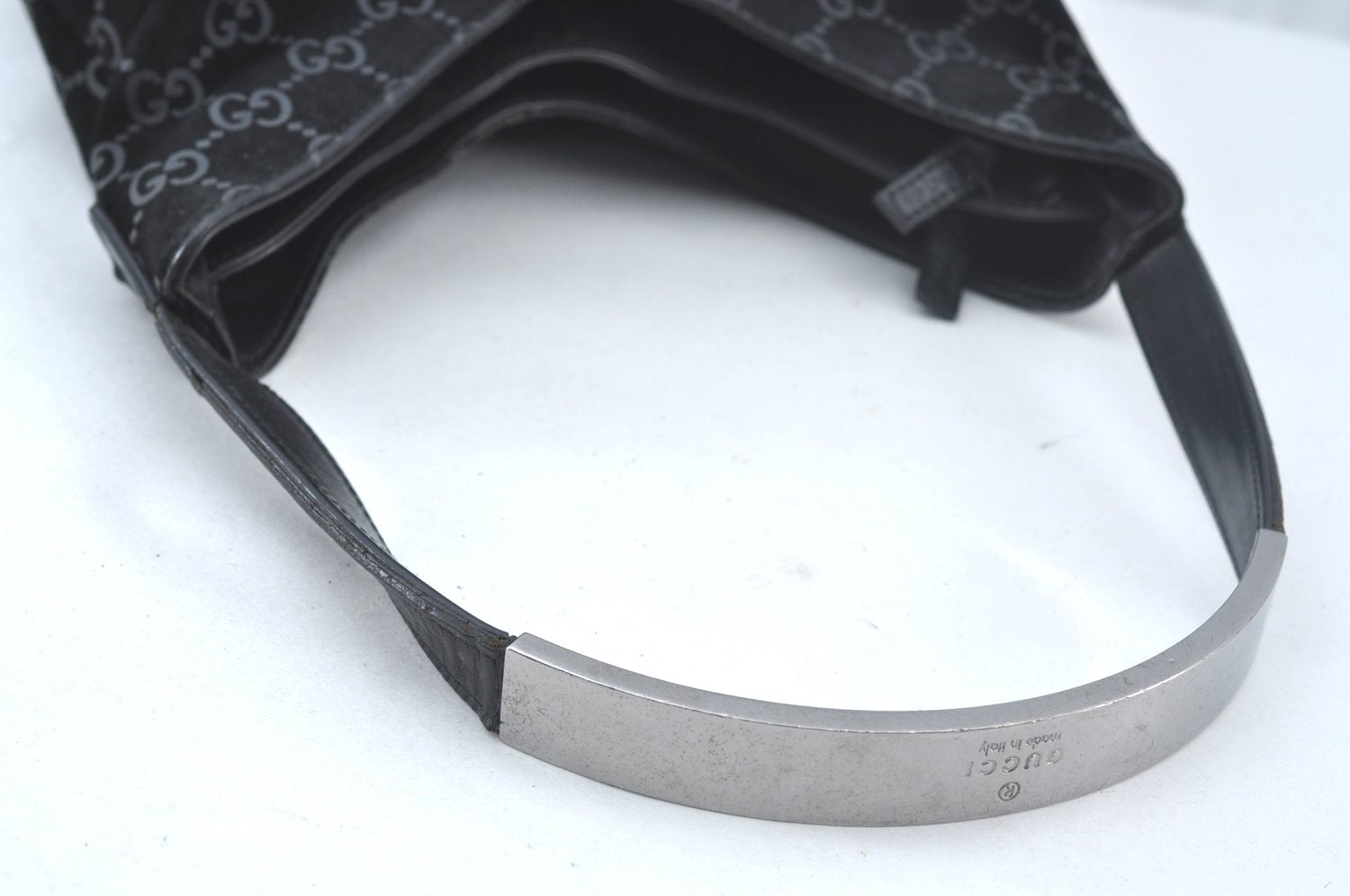 Authentic GUCCI Shoulder Hand Bag Purse GG Suede Leather 0013778 Black 6532J