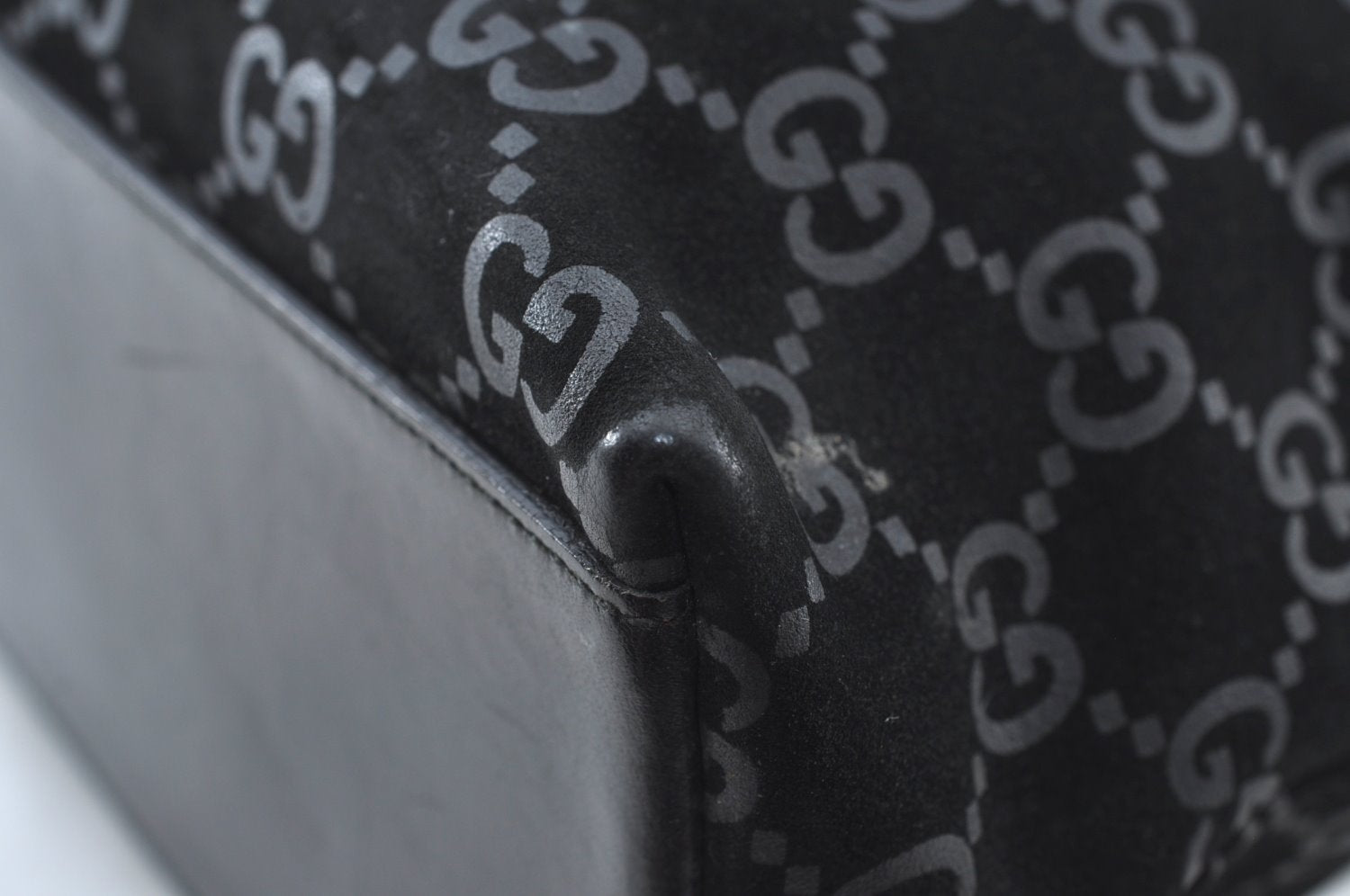 Authentic GUCCI Shoulder Hand Bag Purse GG Suede Leather 0013778 Black 6532J