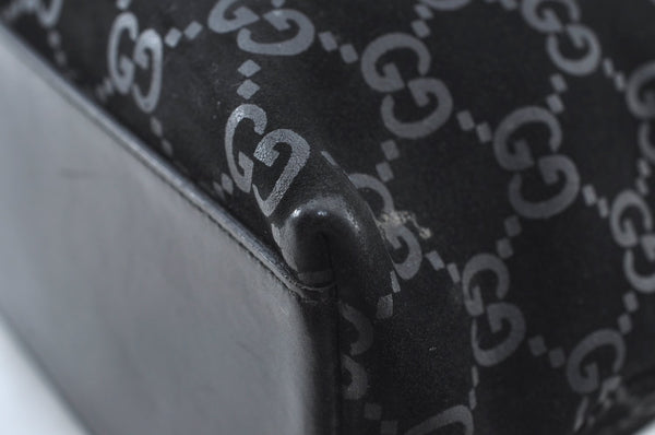 Authentic GUCCI Shoulder Hand Bag Purse GG Suede Leather 0013778 Black 6532J
