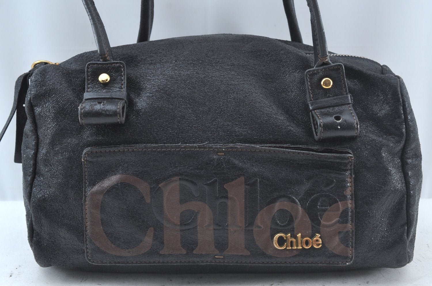Authentic Chloe Vintage Eclipse Hand Boston Bag Purse Leather Black Junk 6533J