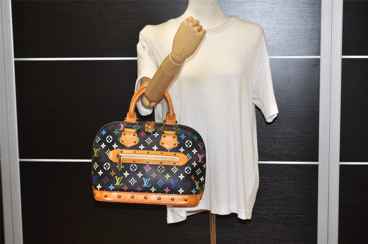 Auth Louis Vuitton Monogram Multicolor Alma PM Black Hand Bag M92646 LV 6533K