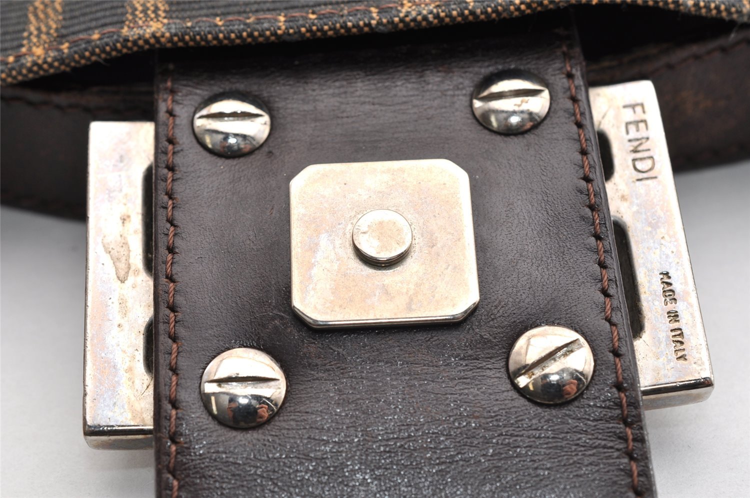 Authentic FENDI Zucca Mamma Baguette Shoulder Bag Canvas Leather Brown 6534I