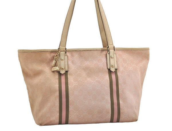 Authentic GUCCI Vintage Sherry Line Tote Bag GG Canvas Leather 139260 Pink 6534J