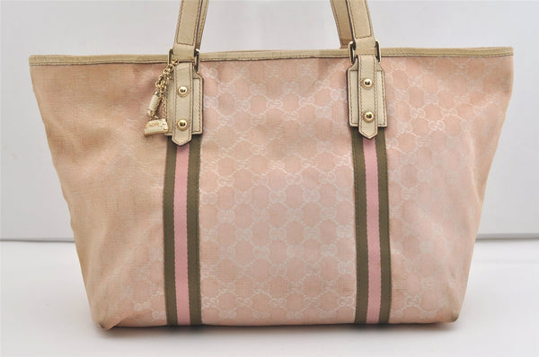 Authentic GUCCI Vintage Sherry Line Tote Bag GG Canvas Leather 139260 Pink 6534J