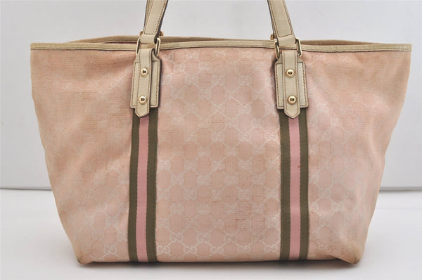 Authentic GUCCI Vintage Sherry Line Tote Bag GG Canvas Leather 139260 Pink 6534J