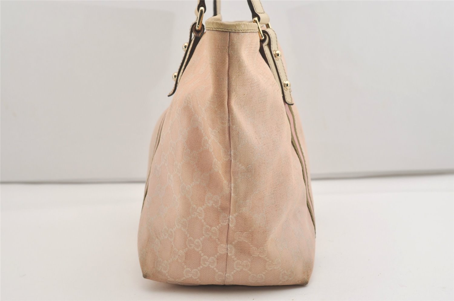 Authentic GUCCI Vintage Sherry Line Tote Bag GG Canvas Leather 139260 Pink 6534J