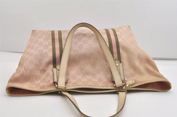 Authentic GUCCI Vintage Sherry Line Tote Bag GG Canvas Leather 139260 Pink 6534J
