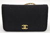 Authentic CHANEL Cotton Leather Matelasse Chain Shoulder Bag Black CC Junk 6534K