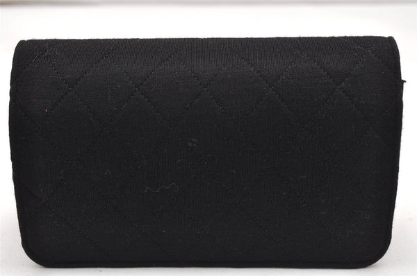 Authentic CHANEL Cotton Leather Matelasse Chain Shoulder Bag Black CC Junk 6534K