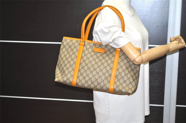 Authentic GUCCI Vintage Shoulder Tote Bag GG PVC Leather 114595 Brown 6535I