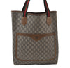 Authentic GUCCI Web Sherry Line GG Plus Tote Bag PVC Leather Brown 6535J