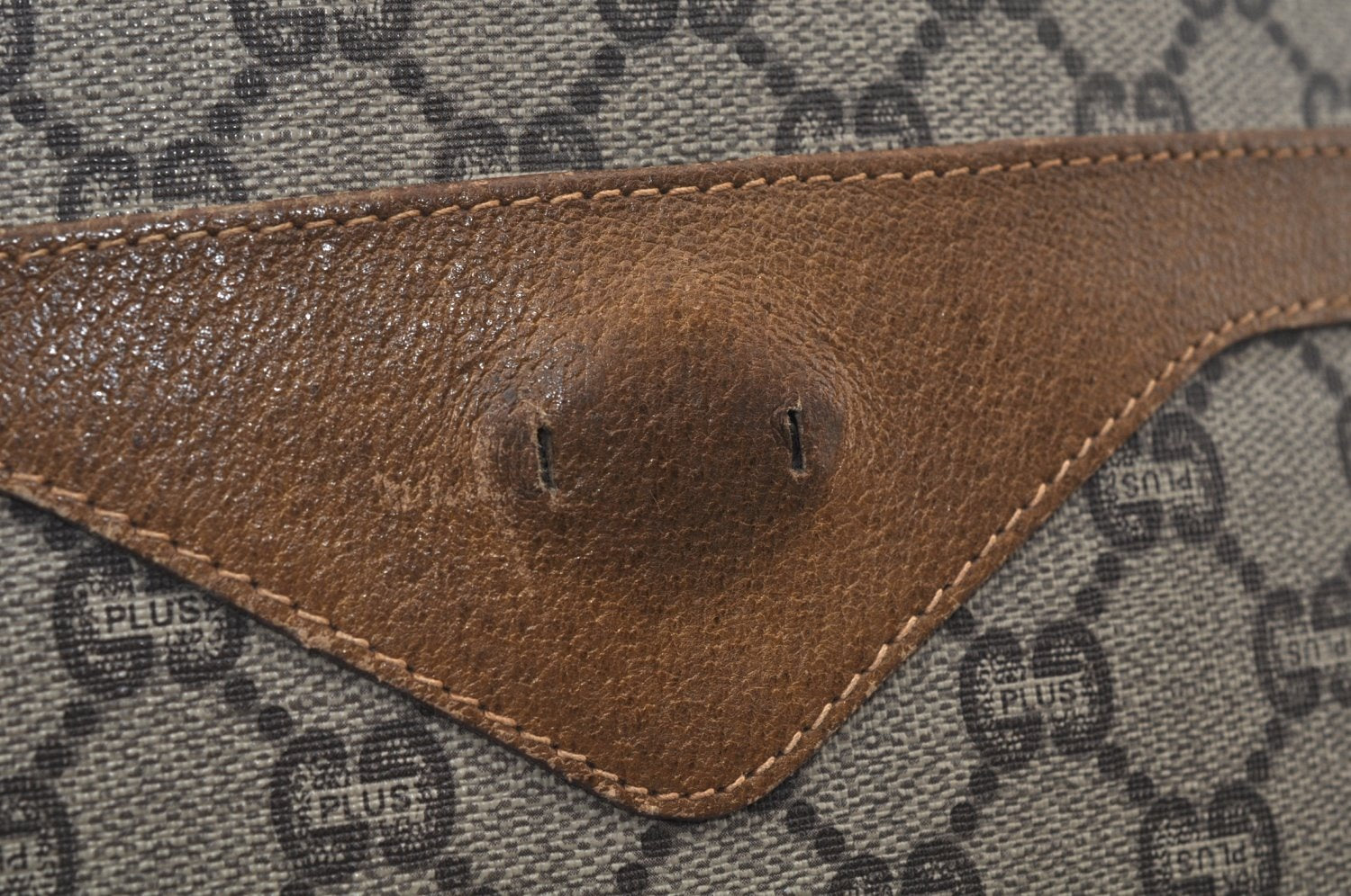 Authentic GUCCI Web Sherry Line GG Plus Tote Bag PVC Leather Brown 6535J