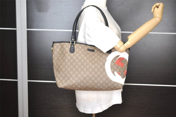 Authentic GUCCI Vintage Shoulder Tote Bag GG PVC Leather 203693 Brown 6538I