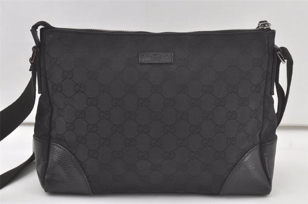 Authentic GUCCI Shoulder Cross Body Bag GG Canvas Leather 114273 Black 6539K