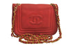 Authentic CHANEL Lamb Skin Chain Shoulder Cross Body Bag Purse Red CC 6540M