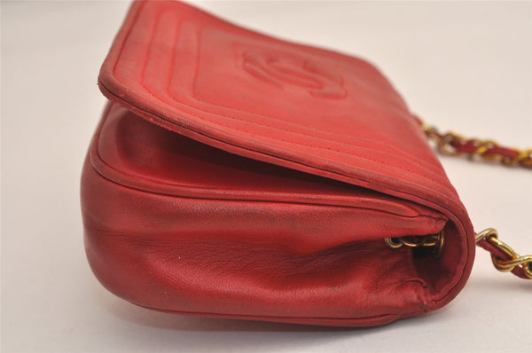 Authentic CHANEL Lamb Skin Chain Shoulder Cross Body Bag Purse Red CC 6540M