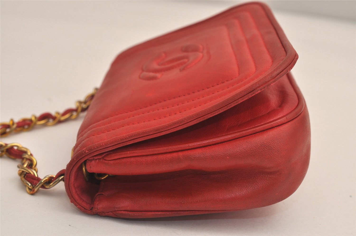 Authentic CHANEL Lamb Skin Chain Shoulder Cross Body Bag Purse Red CC 6540M