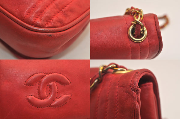 Authentic CHANEL Lamb Skin Chain Shoulder Cross Body Bag Purse Red CC 6540M