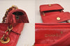 Authentic CHANEL Lamb Skin Chain Shoulder Cross Body Bag Purse Red CC 6540M