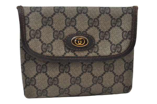 Authentic GUCCI Vintage Pouch Purse GG PVC Leather Brown 6547J