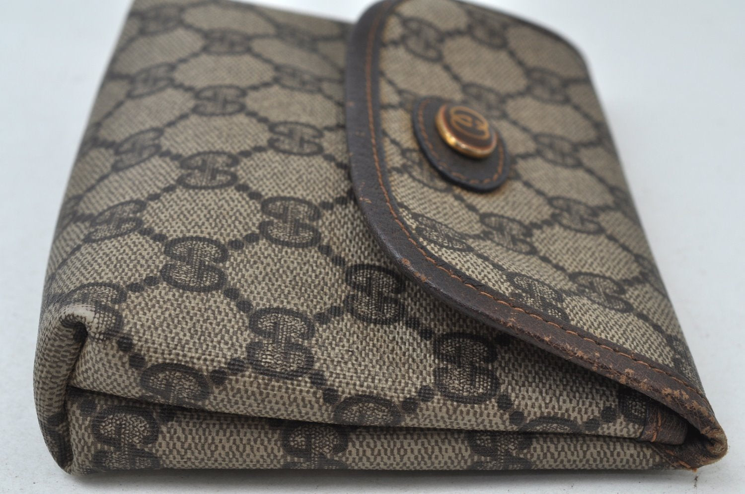 Authentic GUCCI Vintage Pouch Purse GG PVC Leather Brown 6547J
