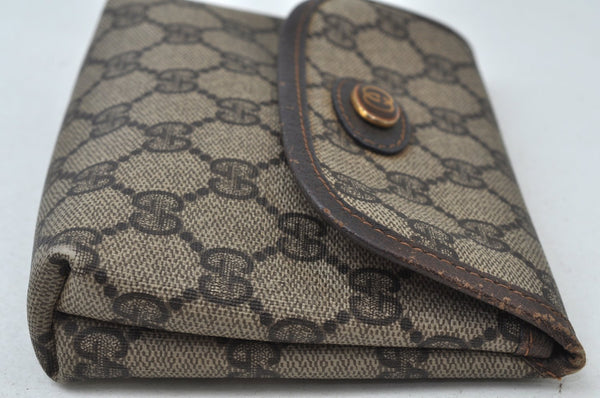Authentic GUCCI Vintage Pouch Purse GG PVC Leather Brown 6547J