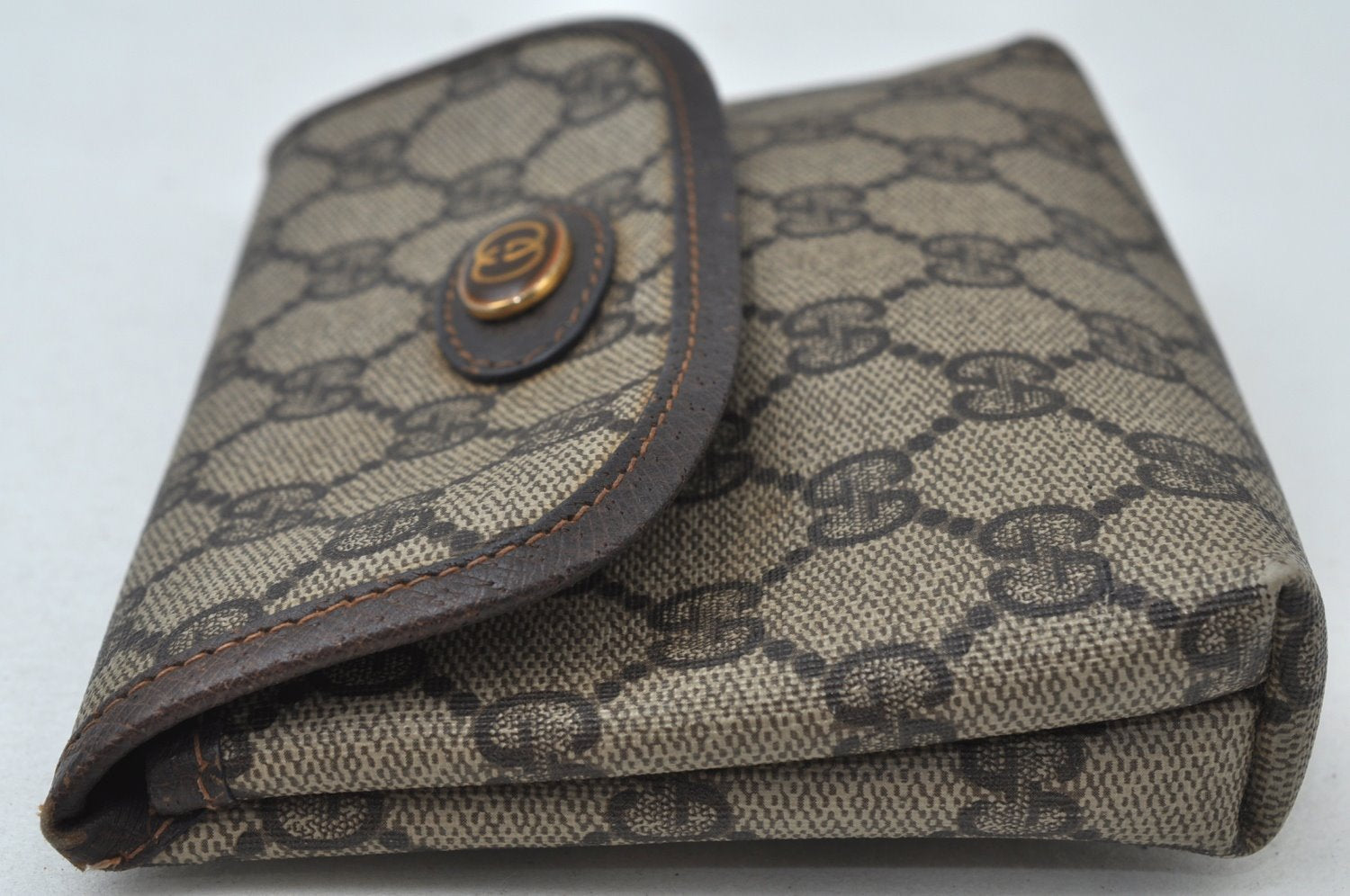 Authentic GUCCI Vintage Pouch Purse GG PVC Leather Brown 6547J