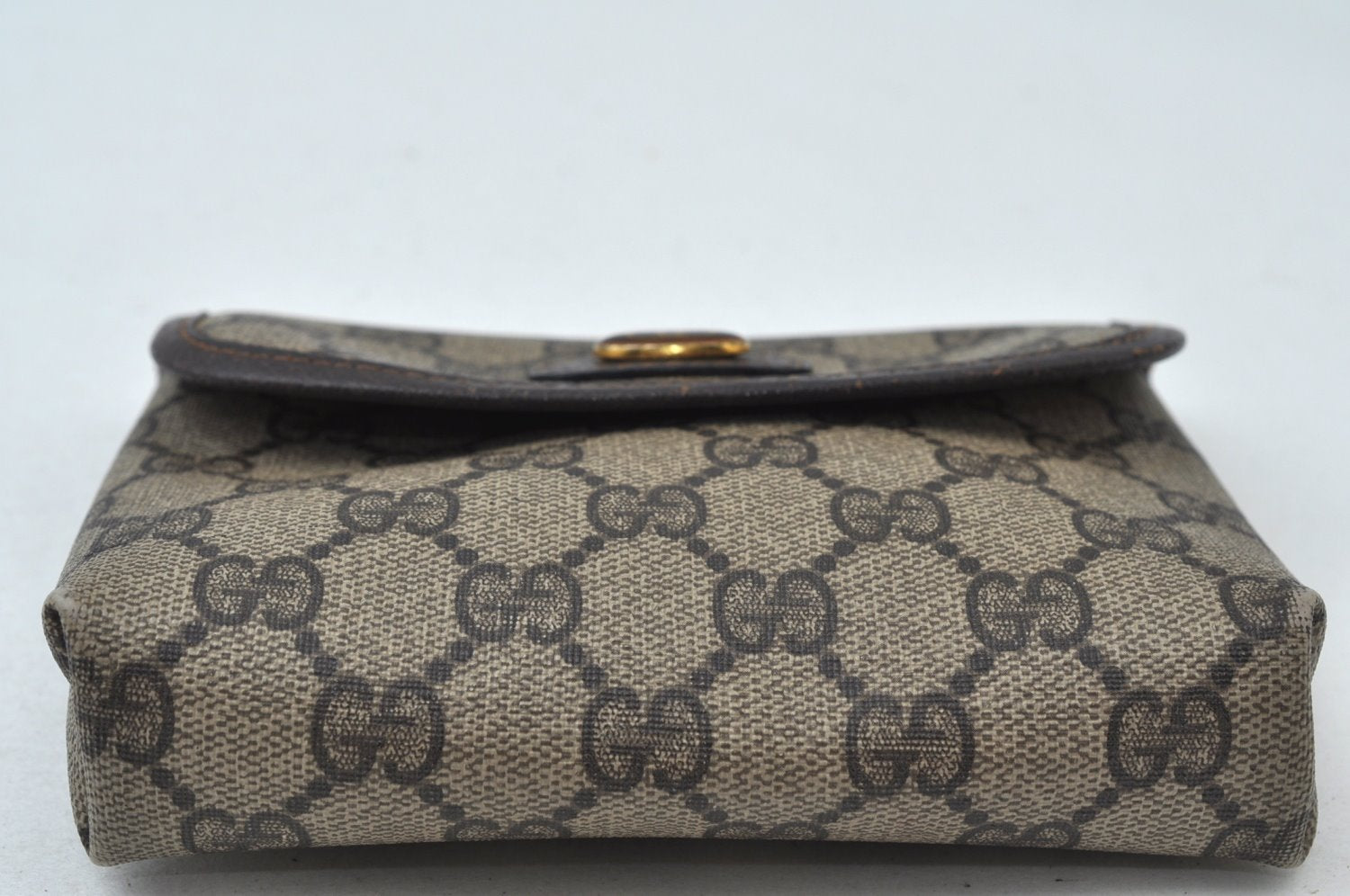 Authentic GUCCI Vintage Pouch Purse GG PVC Leather Brown 6547J