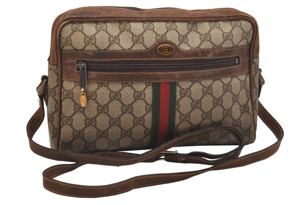 Authentic GUCCI Web Sherry Line Shoulder Cross Bag GG PVC Leather Brown 6549J