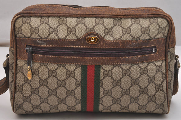 Authentic GUCCI Web Sherry Line Shoulder Cross Bag GG PVC Leather Brown 6549J