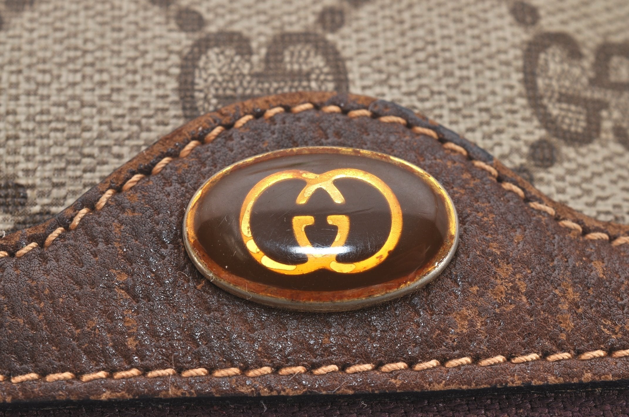 Authentic GUCCI Web Sherry Line Shoulder Cross Bag GG PVC Leather Brown 6549J