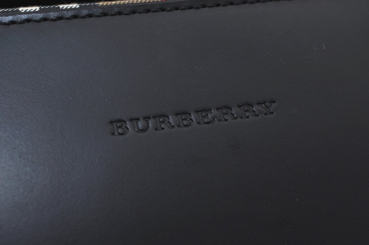 Authentic BURBERRY Vintage Check Leather Hand Bag Purse Black 6550J