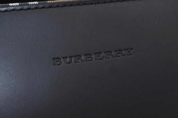Authentic BURBERRY Vintage Check Leather Hand Bag Purse Black 6550J