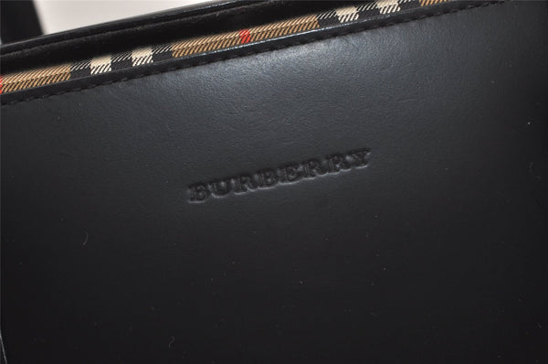 Authentic BURBERRY Vintage Check Leather Hand Bag Purse Black 6550J