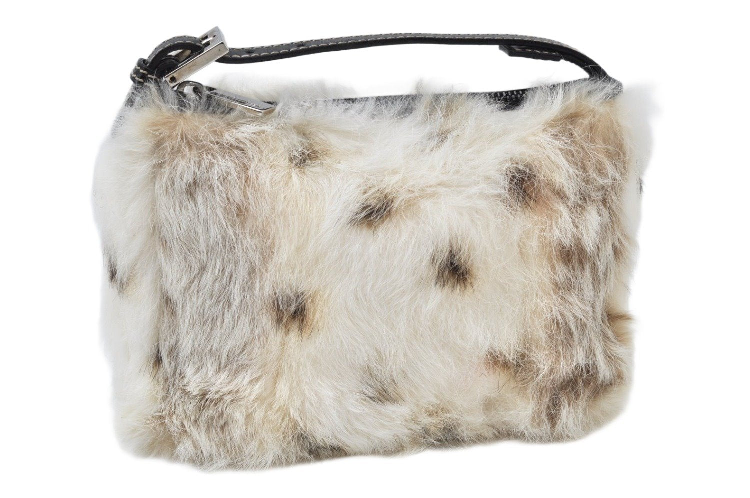 Authentic FENDI Vintage Hand Bag Purse Fur Leather White 6552I