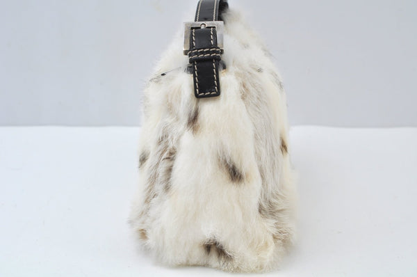 Authentic FENDI Vintage Hand Bag Purse Fur Leather White 6552I