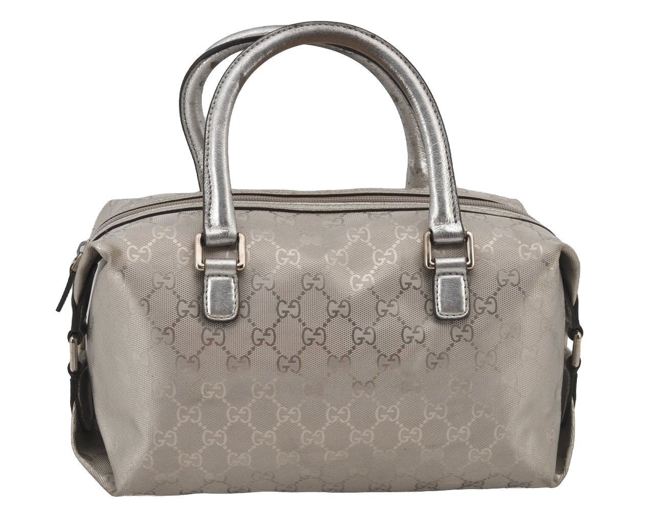 Authentic GUCCI GG Imprime Hand Boston Bag GG PVC Leather 272375 Silver 6552J