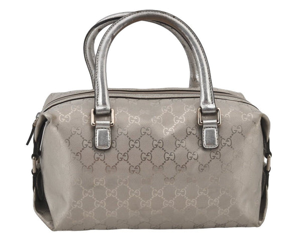 Authentic GUCCI GG Imprime Hand Boston Bag GG PVC Leather 272375 Silver 6552J
