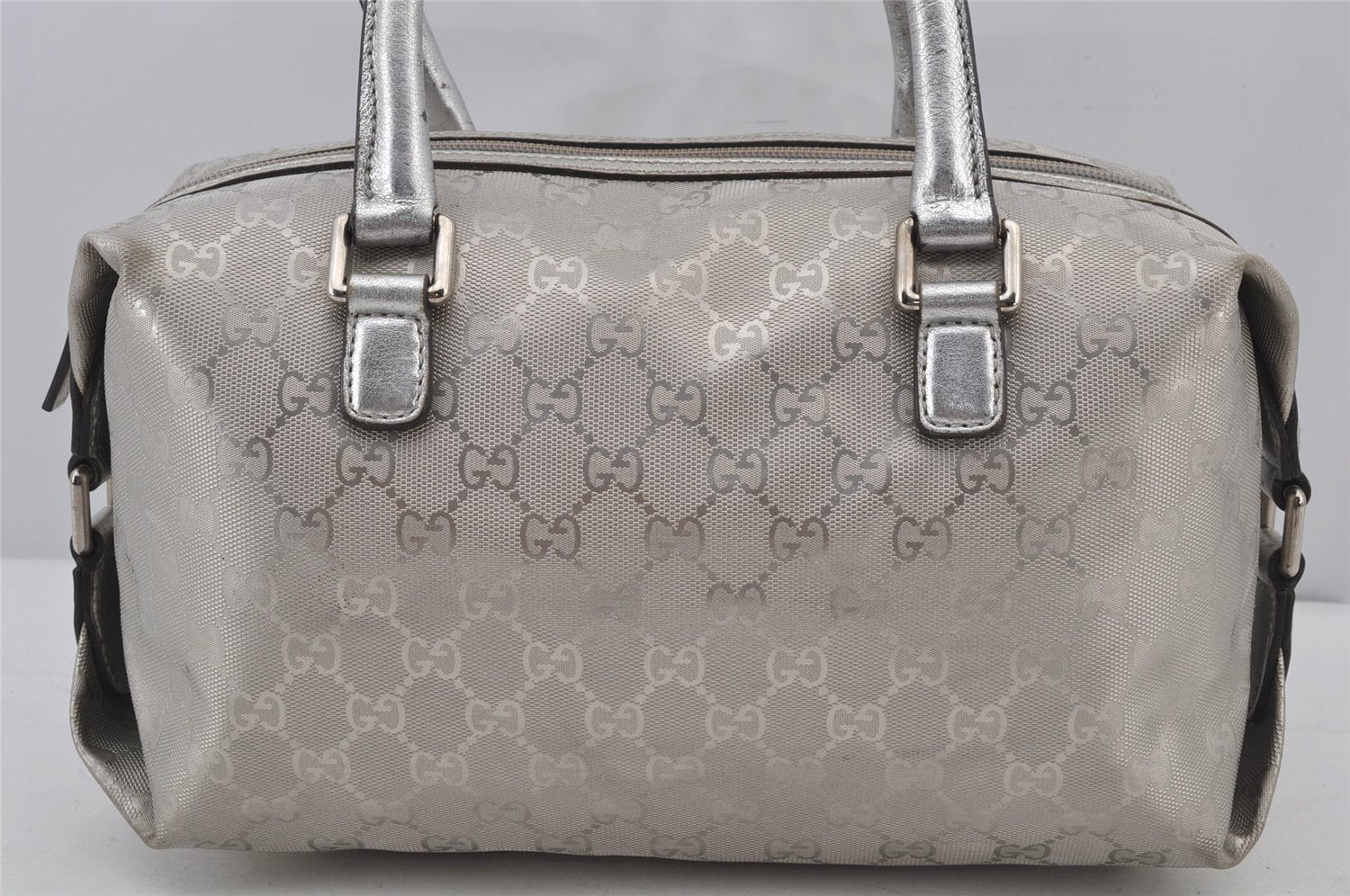 Authentic GUCCI GG Imprime Hand Boston Bag GG PVC Leather 272375 Silver 6552J