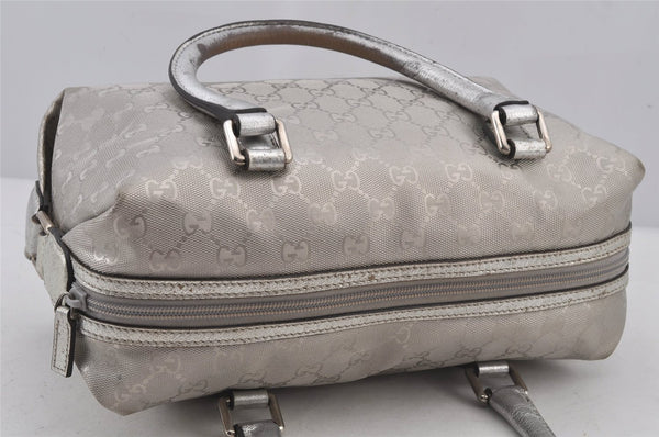 Authentic GUCCI GG Imprime Hand Boston Bag GG PVC Leather 272375 Silver 6552J