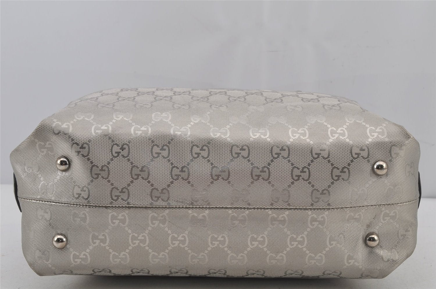 Authentic GUCCI GG Imprime Hand Boston Bag GG PVC Leather 272375 Silver 6552J