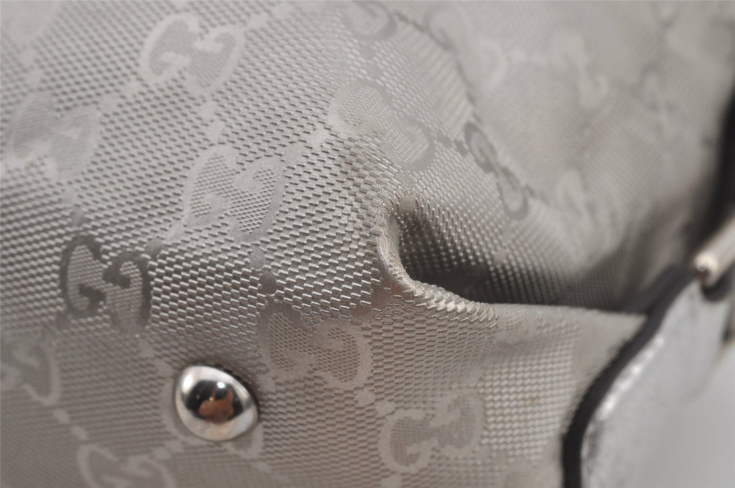 Authentic GUCCI GG Imprime Hand Boston Bag GG PVC Leather 272375 Silver 6552J