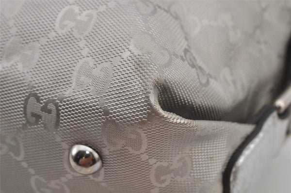 Authentic GUCCI GG Imprime Hand Boston Bag GG PVC Leather 272375 Silver 6552J