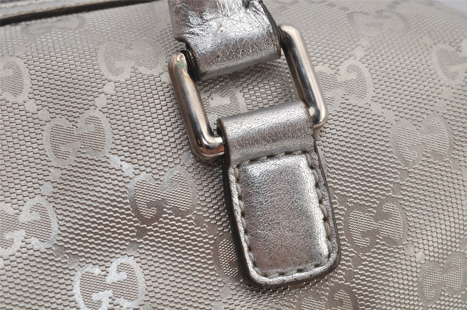 Authentic GUCCI GG Imprime Hand Boston Bag GG PVC Leather 272375 Silver 6552J