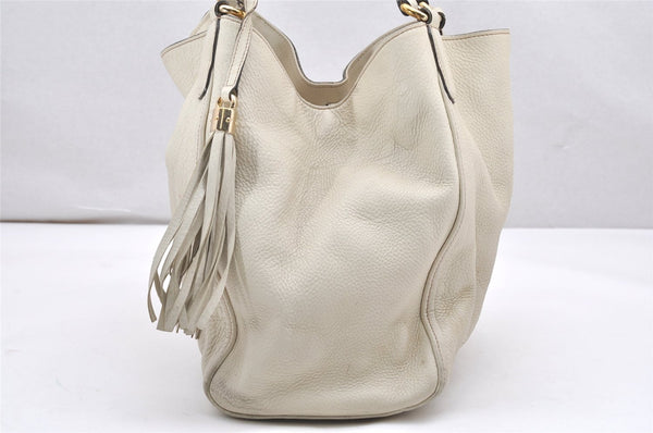 Authentic GUCCI SOHO Tassel Shoulder Tote Bag GG Leather 282309 White 6554K