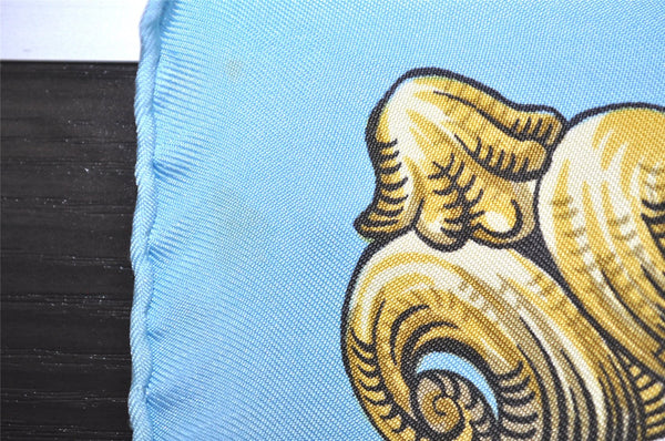 Authentic HERMES Carre 90 Scarf "LVDOVICVS MAGNVS" Silk Light Blue 6555J